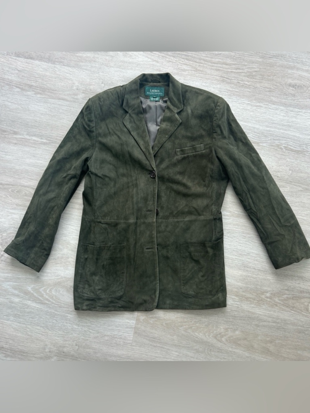 Lauren Ralph Lauren Men’s L Green Suede Leather Blazer 3 Button Classic Jacket
